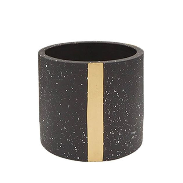 Picture of Round cachepot, black with gold line, medium size