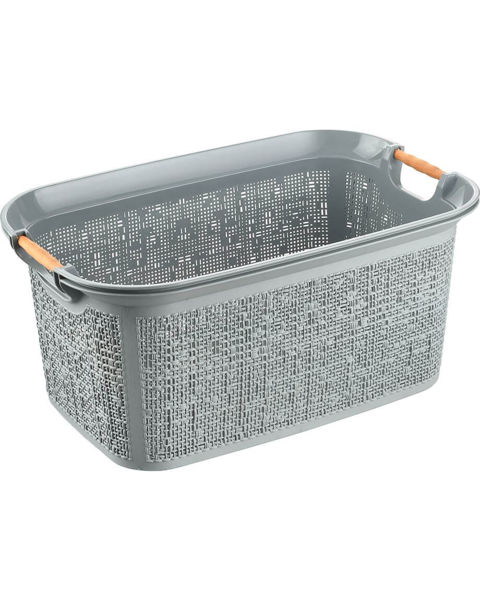 Picture of 30l plastic laundry basket with wooden handles