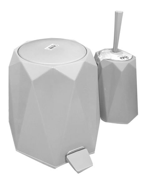 Picture of Waste bin & toilet brush plastic  set (white)