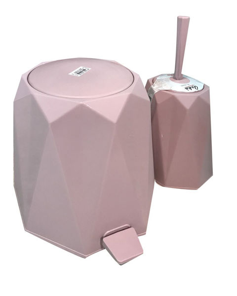 Εικόνα της Καλάθι απορριμάτων & βούρτσα τουαλέτας σετ πλαστικό ροζ